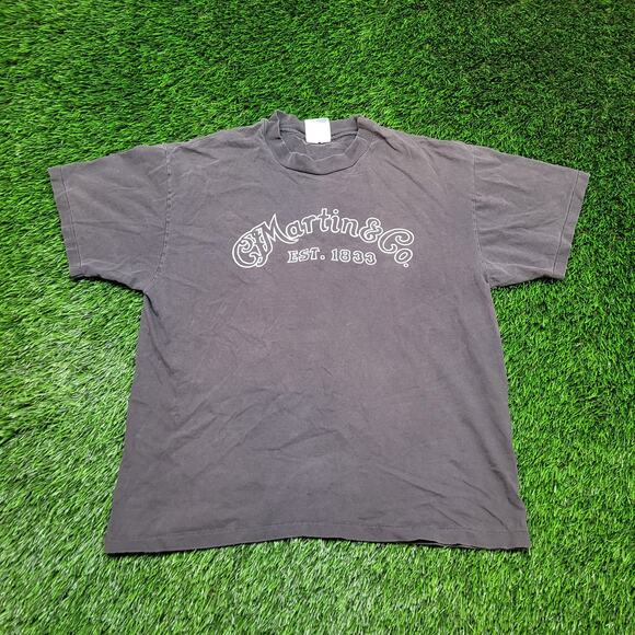 VTG 90s Martin Guitar T-Shirt Faded Black Boxy Fit Mock Neck Mens L USA - Picture 1 of 7